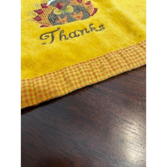 Thanksgiving Harvest Embroidered "Give Thanks" Yellow Kitchen Towel By Harvest - Picture 7 of 7